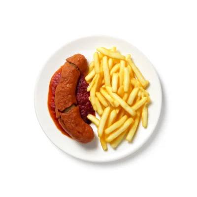 Rindscurrywurst mit Pommes Frites
