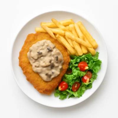Putenschnitzel mit Rahm-Champignon-Soße