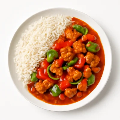 Chicken Jalfrezi (mit Basmatireis serviert)