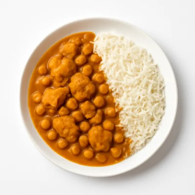 Chicken Channa (mit Basmatireis serviert)