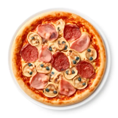 Pizza Prosciutto,Salami und Funghi 