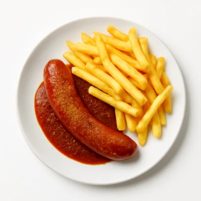 Chili-Curry-Käsekrakauer mit Pommes