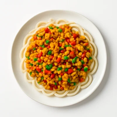 Asiatische Bolognese mit Putenhackfleisch, Gemüse &Kurkuma, Udon Nudeln 