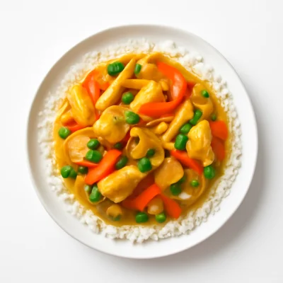 Hühnerfleisch mit Curry (Reis)