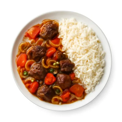 Rindfleisch mit Zwiebeln (Reis)