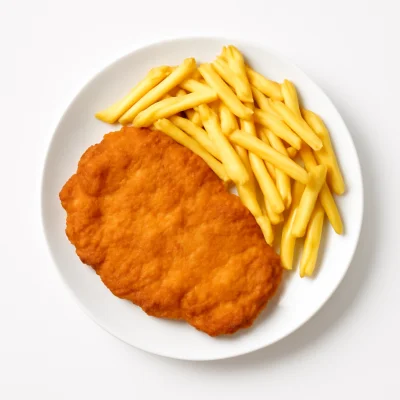 Pommes mit Schnitzel