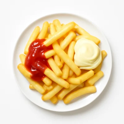 Pommes mit Ketchup oder Mayonnaise