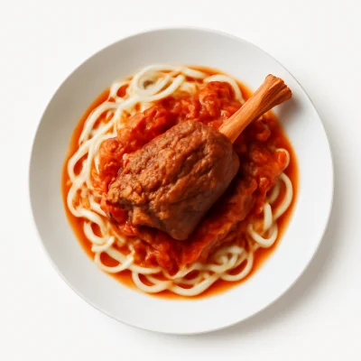 Kritharaki mit Lamm Haxe