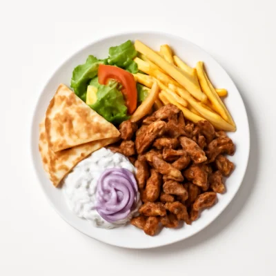 Gyros mit Tzatziki, Zwiebeln und Brot