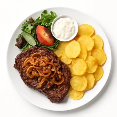 Rumpsteak mit gerösteten oder geschmorten Zwiebeln