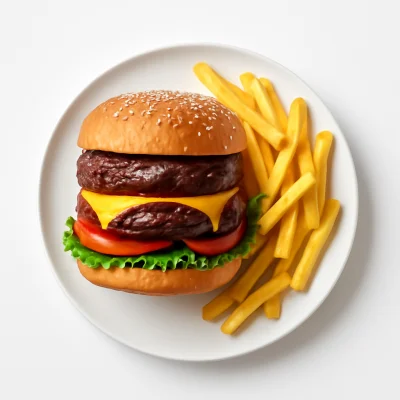 Doppel-Hamburger mit Pommes