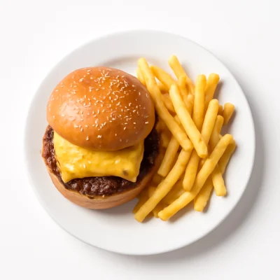 Cheeseburger mit Pommes