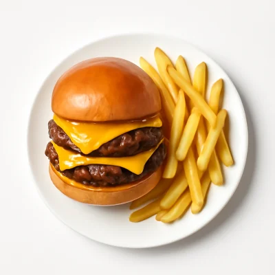 Doppel-Cheeseburger mit Pommes