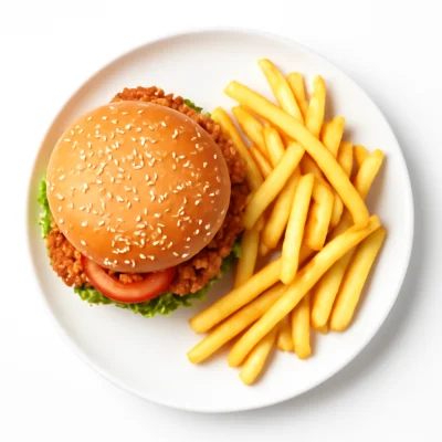 Chicken Crispy Burger mit Pommes