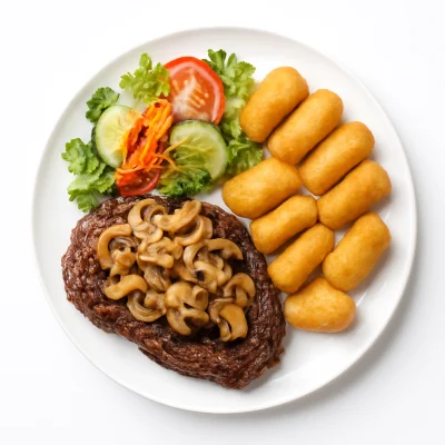 Rumpsteak mit Champignons und Zwiebeln