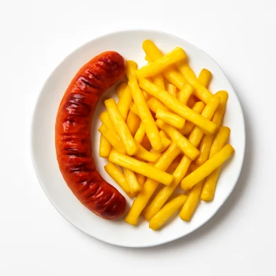 Rindwurst mit Pommes